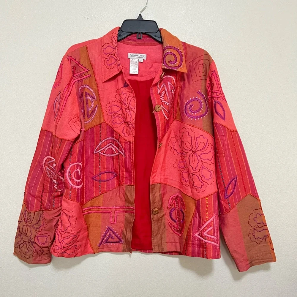 ColdWater creek silk blend floral patchwork jacket